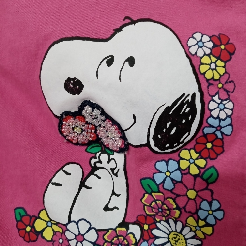 Garanimals Girls Peanuts pink floral denim jacket. Snoopy and woodstock Snap up